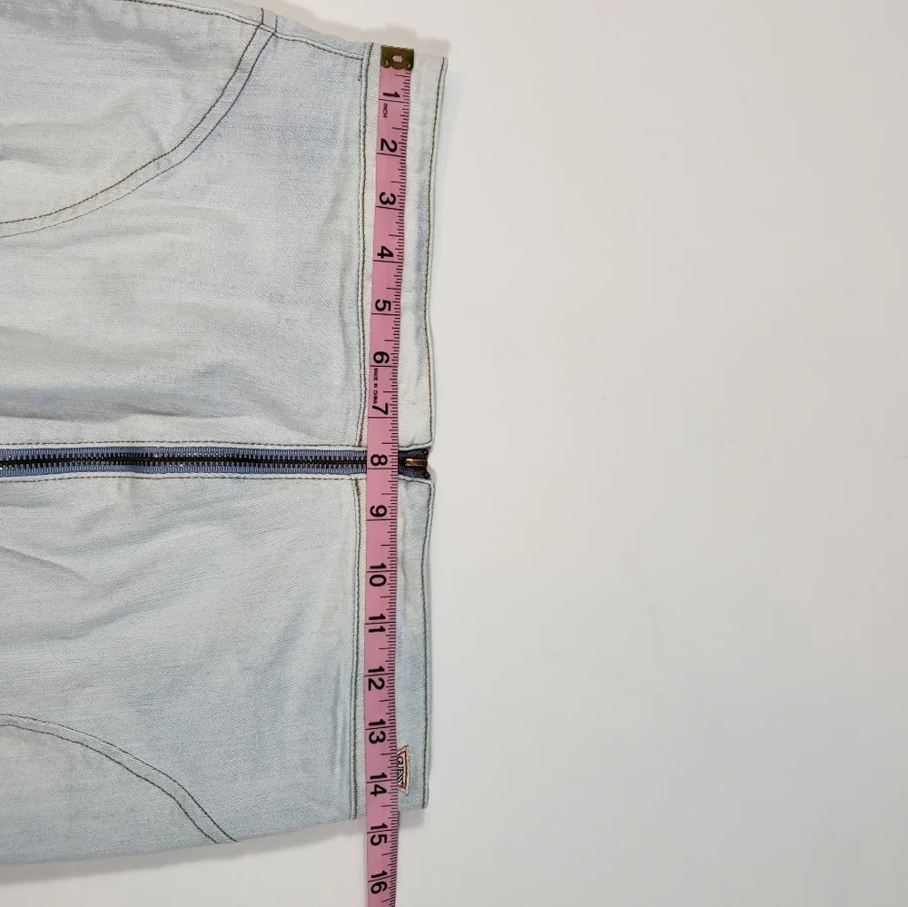 Vintage Guess Denim Wiggle Skirt Sz Medium Light Jean Wash Distressed Zipper Y2K